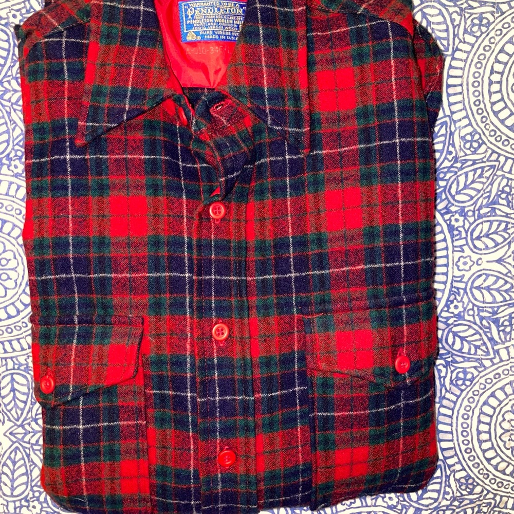 Vintage Pendleton 100% Virgin Wool Plaid Shirt size 15